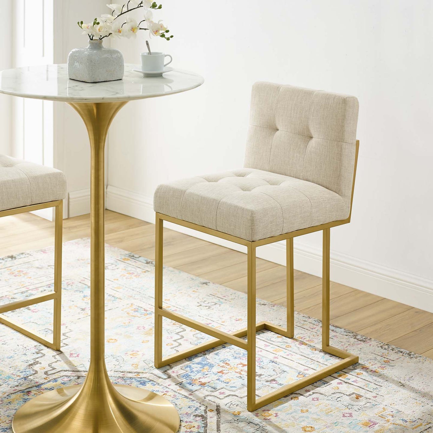 Privy Gold Stainless Steel Upholstered Fabric Counter Stool by Modway