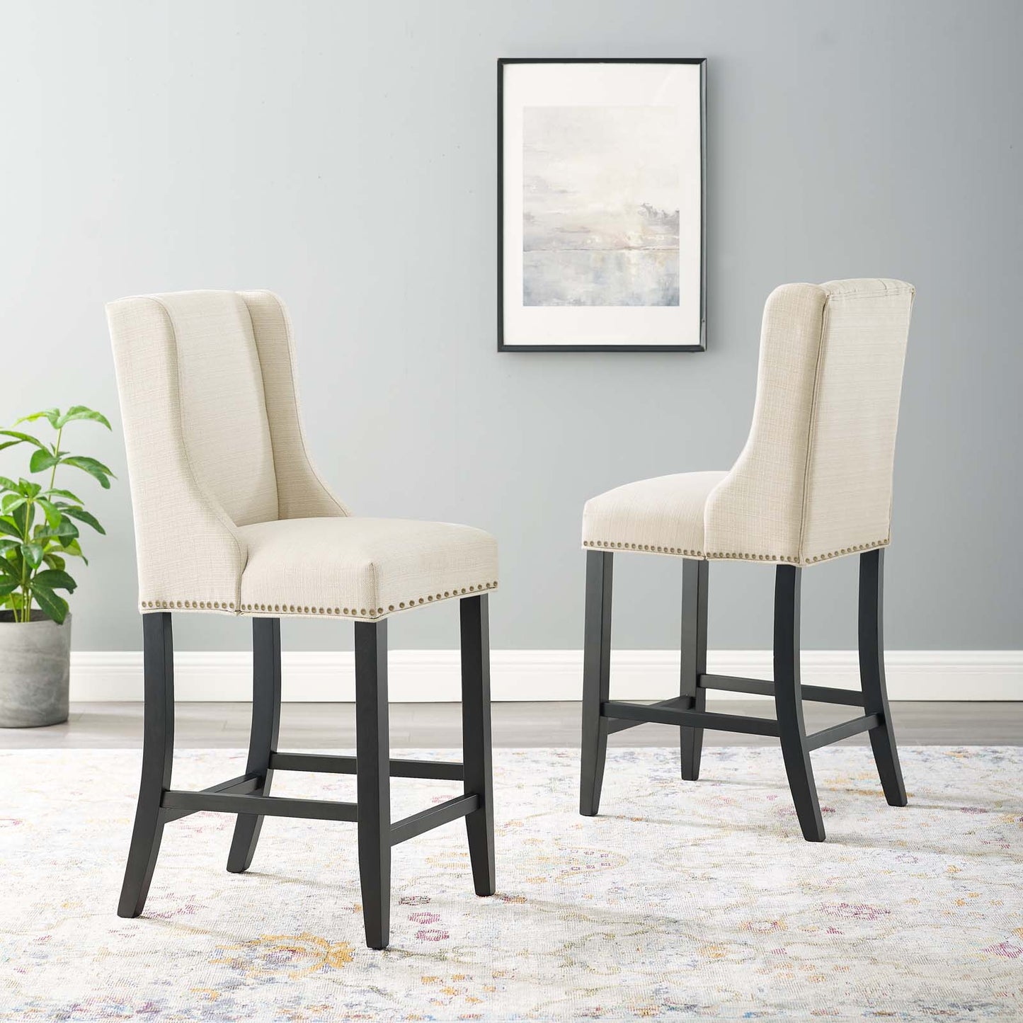 Baron Upholstered Fabric Counter Stool Set of 2 by Modway