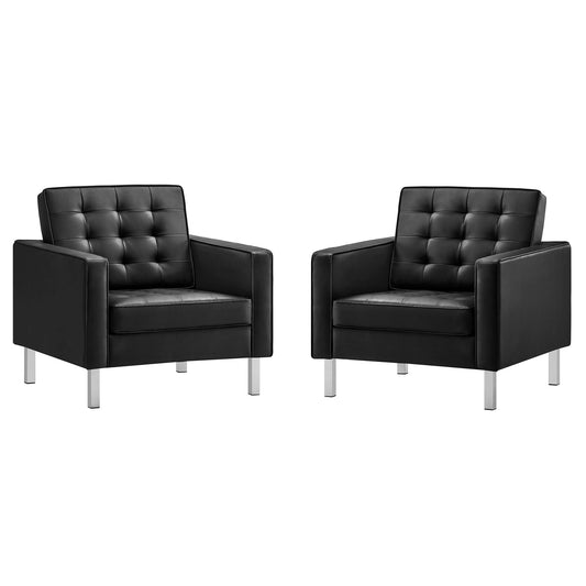 Loft Tufted Vegan Leather Armchairs Set of 2 by Modway