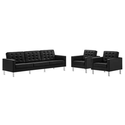 Loft 3-Piece Tufted Vegan Leather Furniture Set by Modway