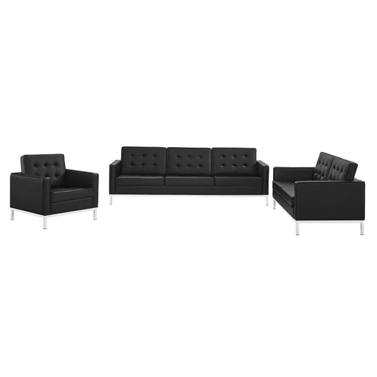 Loft 3 Piece Tufted Upholstered Faux Leather Set by Modway