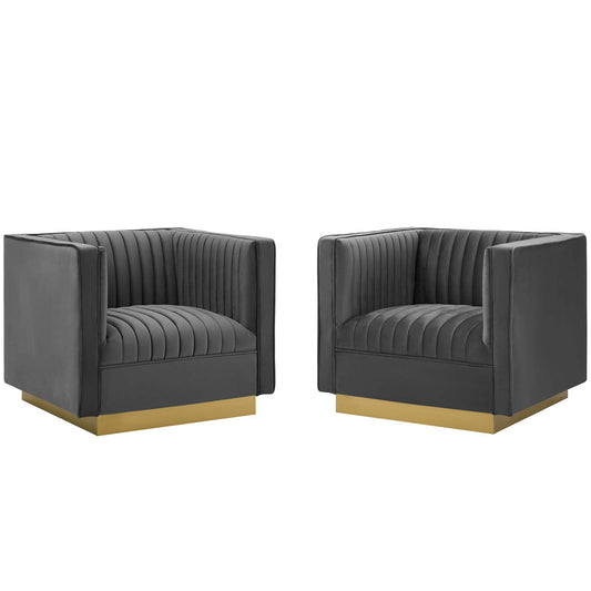 Sanguine Vertical Channel Tufted Upholstered Performance Velvet Armchair Set of 2 by Modway