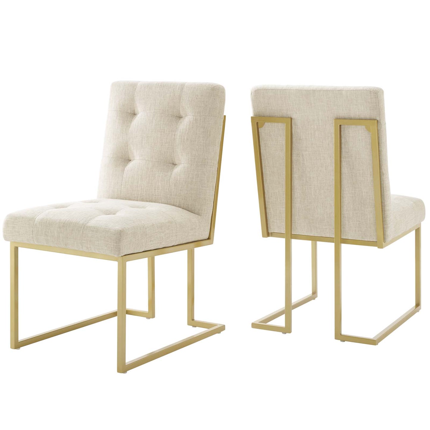 Privy Gold Stainless Steel Upholstered Fabric Dining Accent Chair Set of 2 by Modway