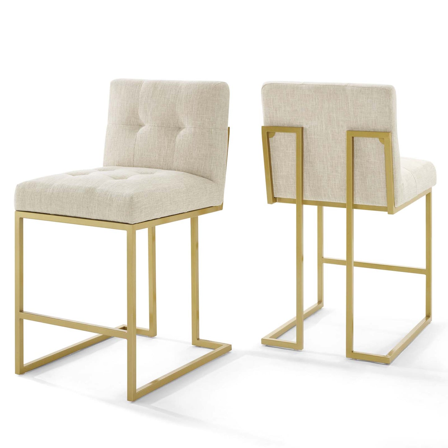 Privy Gold Stainless Steel Upholstered Fabric Counter Stool Set of 2 by Modway