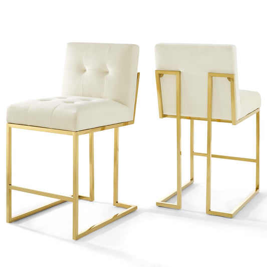 Privy Gold Stainless Steel Performance Velvet Counter Stool Set of 2 by Modway