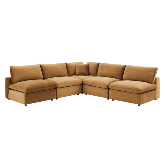 Commix 5-Piece Down Filled Overstuffed Performance Velvet Sectional Sofa by Modway