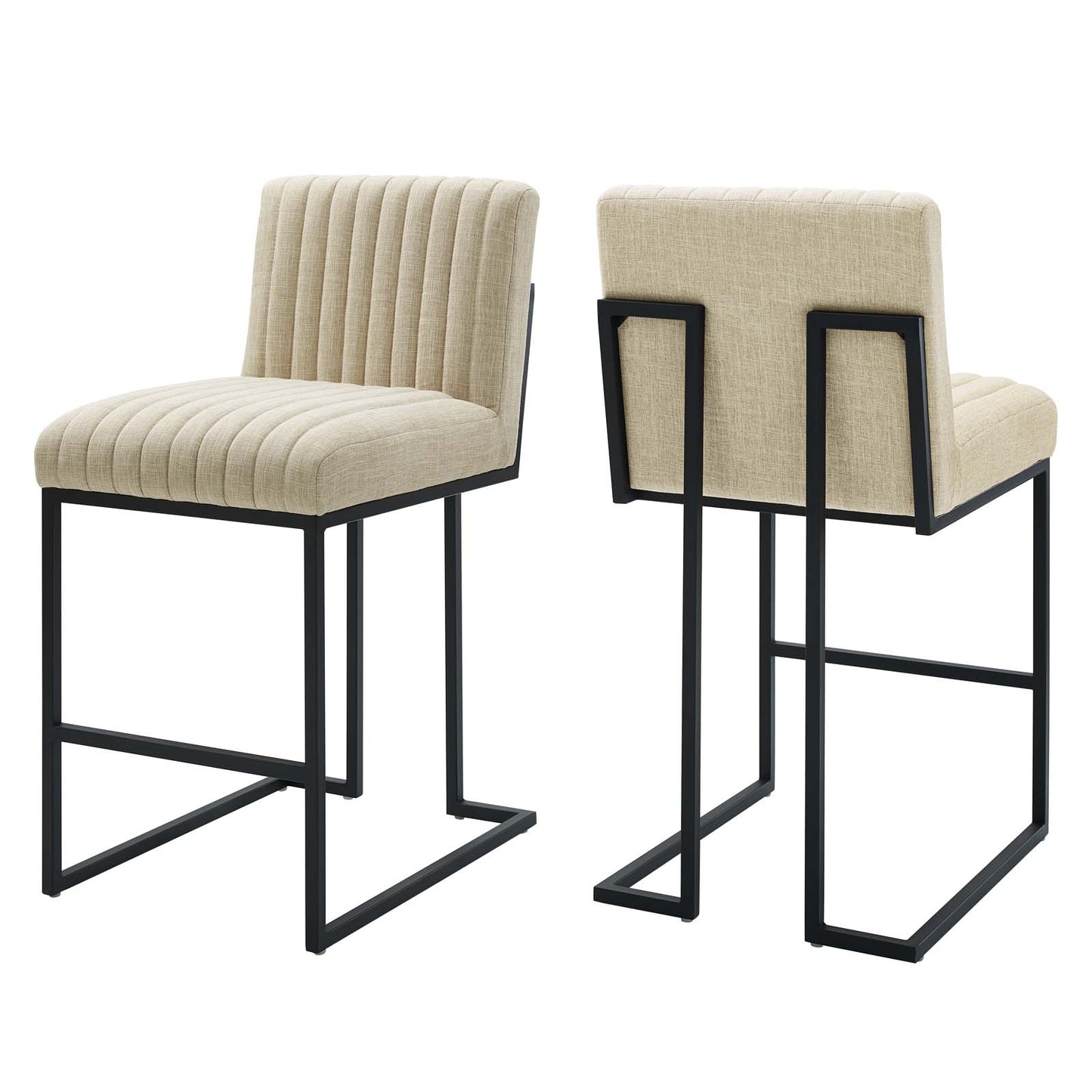 Indulge Channel Tufted Fabric Counter Stools Set of 2 by Modway