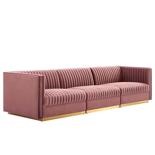 Sanguine Channel Tufted Performance Velvet 3-Seat Modular Sectional Sofa by Modway