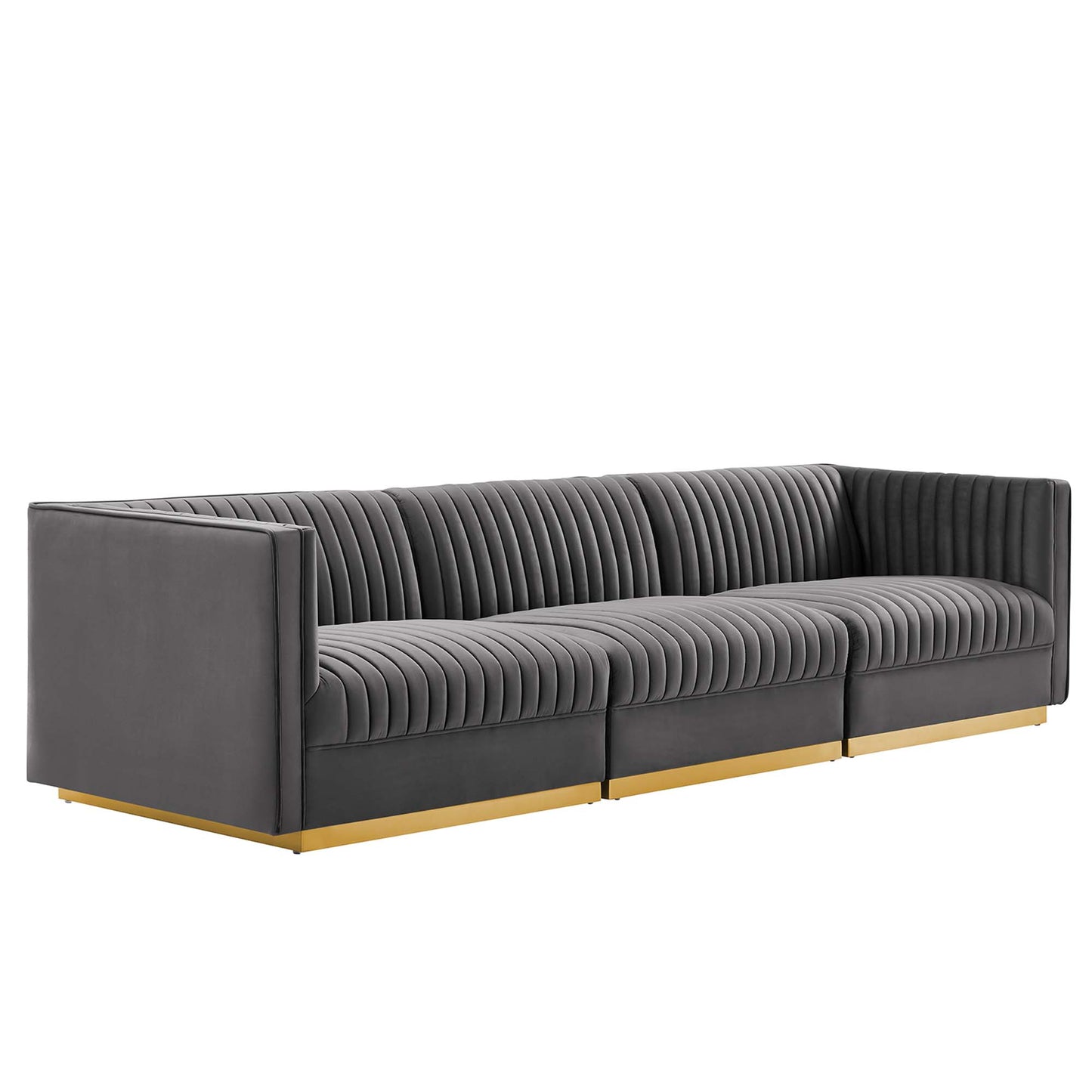 Sanguine Channel Tufted Performance Velvet 3-Seat Modular Sectional Sofa by Modway