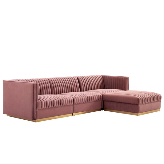 Sanguine 4-Piece Channel Tufted Performance Velvet Modular Sectional Sofa by Modway