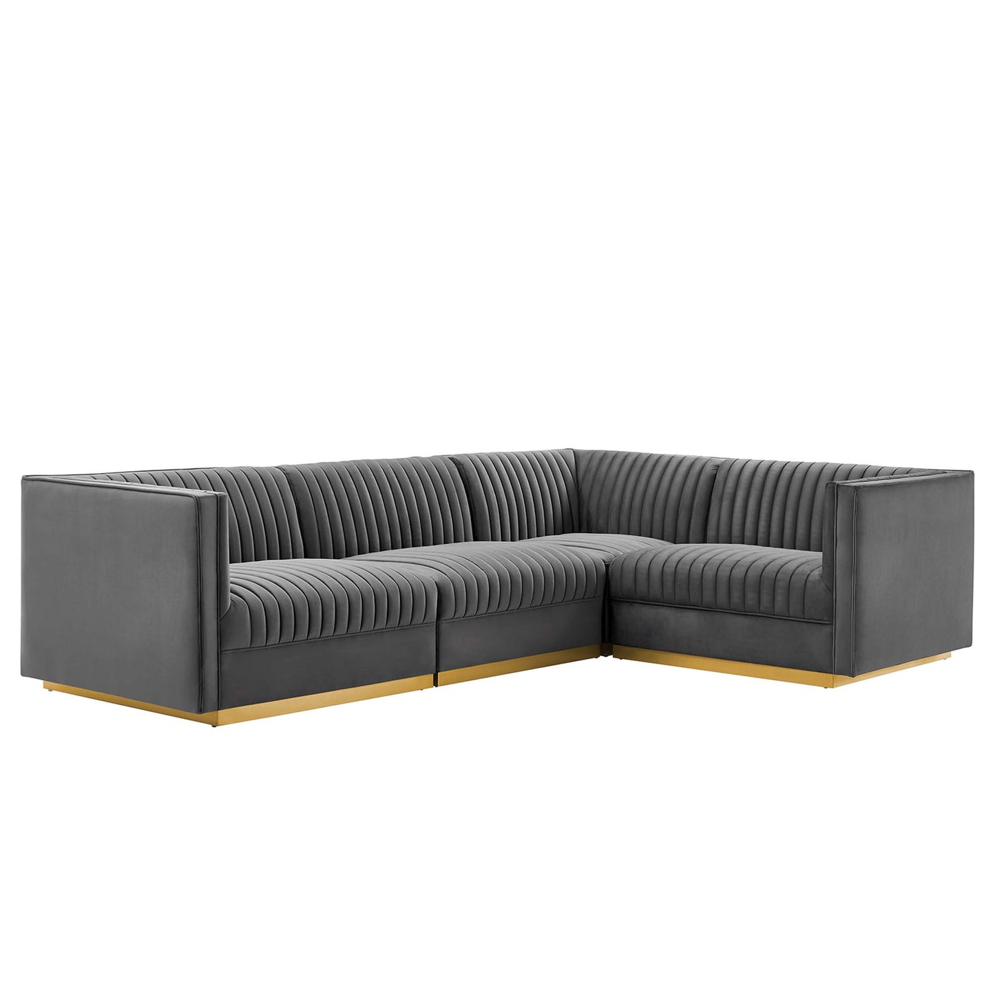 Sanguine 4-Piece Channel Tufted Performance Velvet Right-Facing Modular Sectional Sofa by Modway