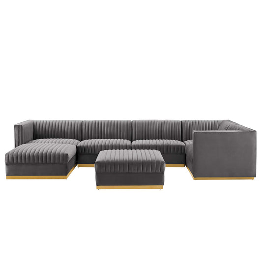 Sanguine 7-Piece Channel Tufted Performance Velvet Right-Facing Modular Sectional Sofa by Modway