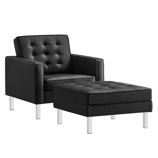 Loft Tufted Vegan Leather Armchair and Ottoman Set by Modway