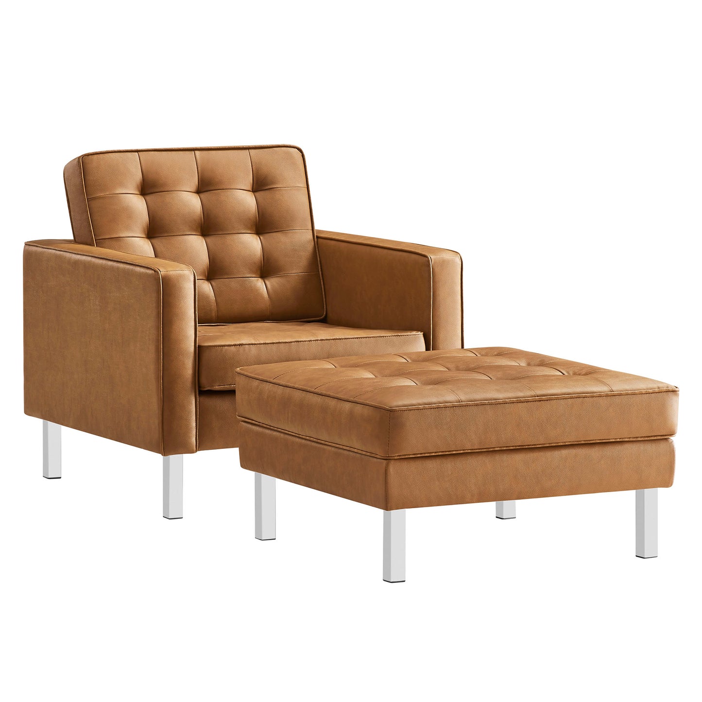 Loft Tufted Vegan Leather Armchair and Ottoman Set by Modway