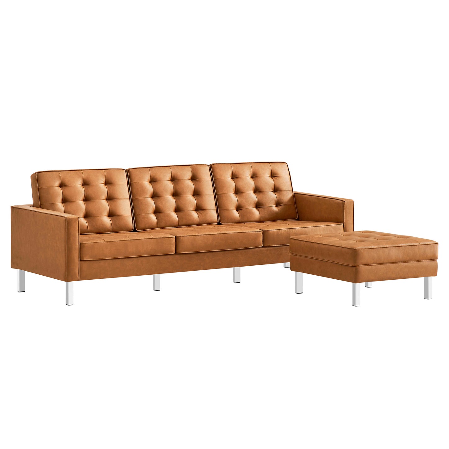 Loft Tufted Vegan Leather Sofa and Ottoman Set by Modway