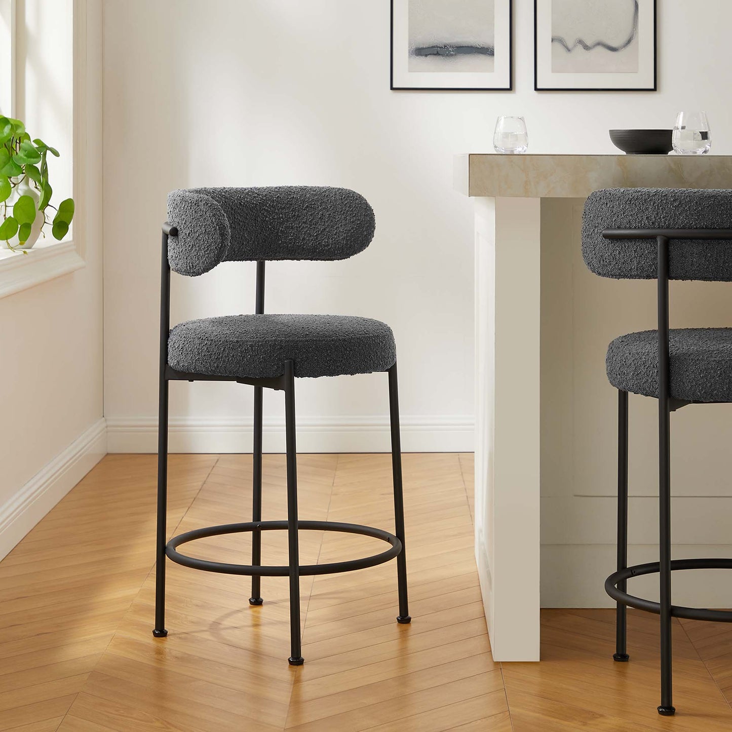 Albie Boucle Fabric Counter Stools Set of 2 by Modway