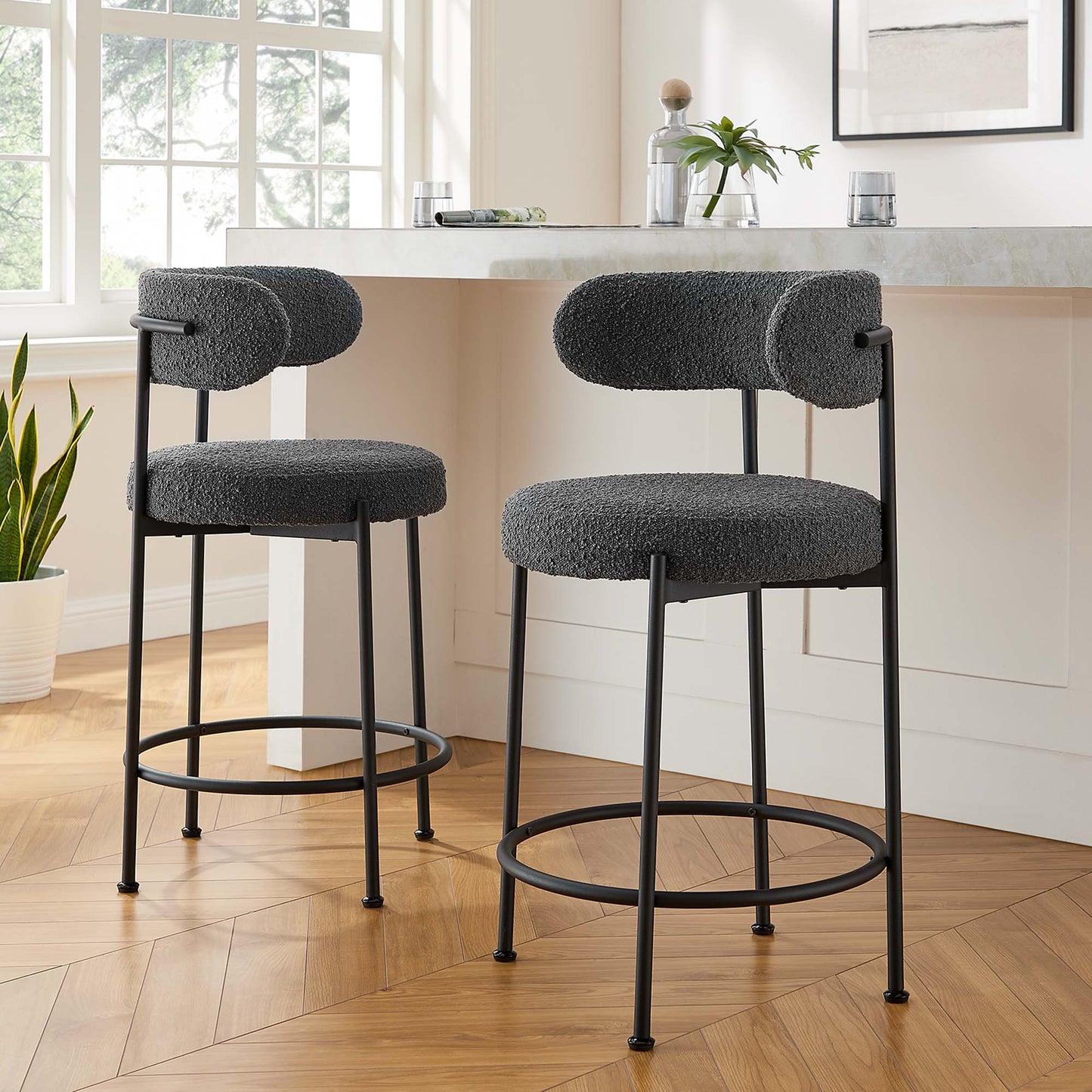 Albie Boucle Fabric Counter Stools Set of 2 by Modway