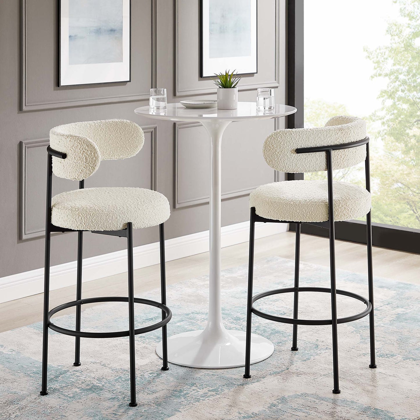 Albie Boucle Fabric Bar Stools Set of 2 by Modway