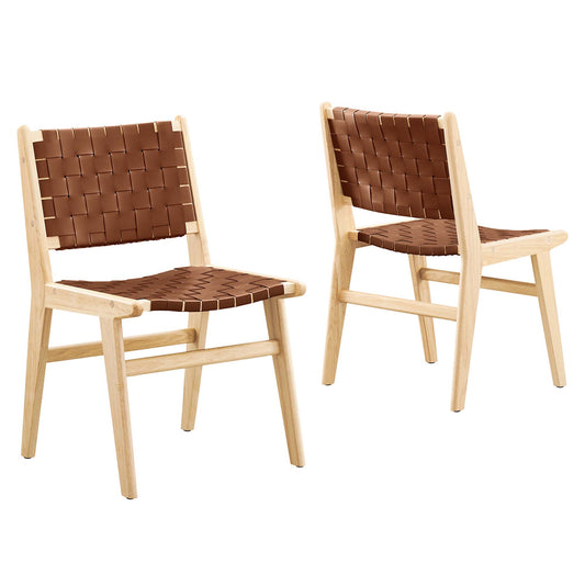 Saoirse Leather Wood Dining Side Chair Set of 2 by Modway