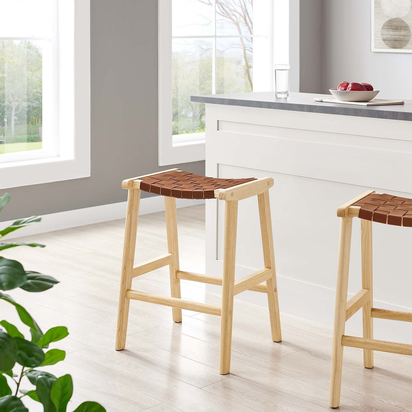 Saoirse Faux Leather Wood Counter Stool Set of 2 by Modway