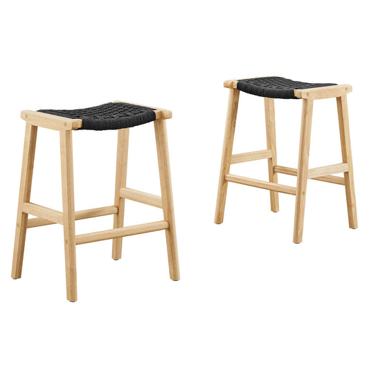 Saoirse Woven Rope Wood Counter Stool Set of 2 by Modway