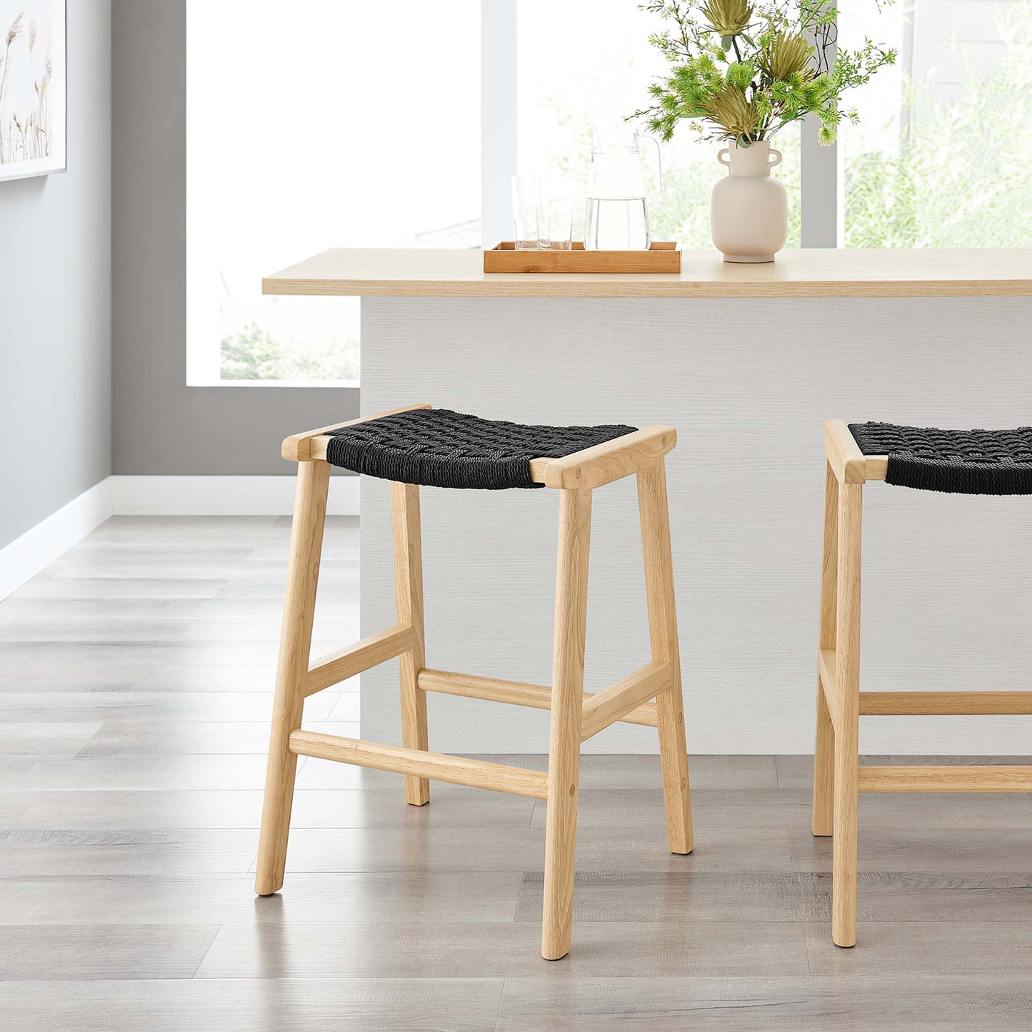 Saoirse Woven Rope Wood Counter Stool Set of 2 by Modway