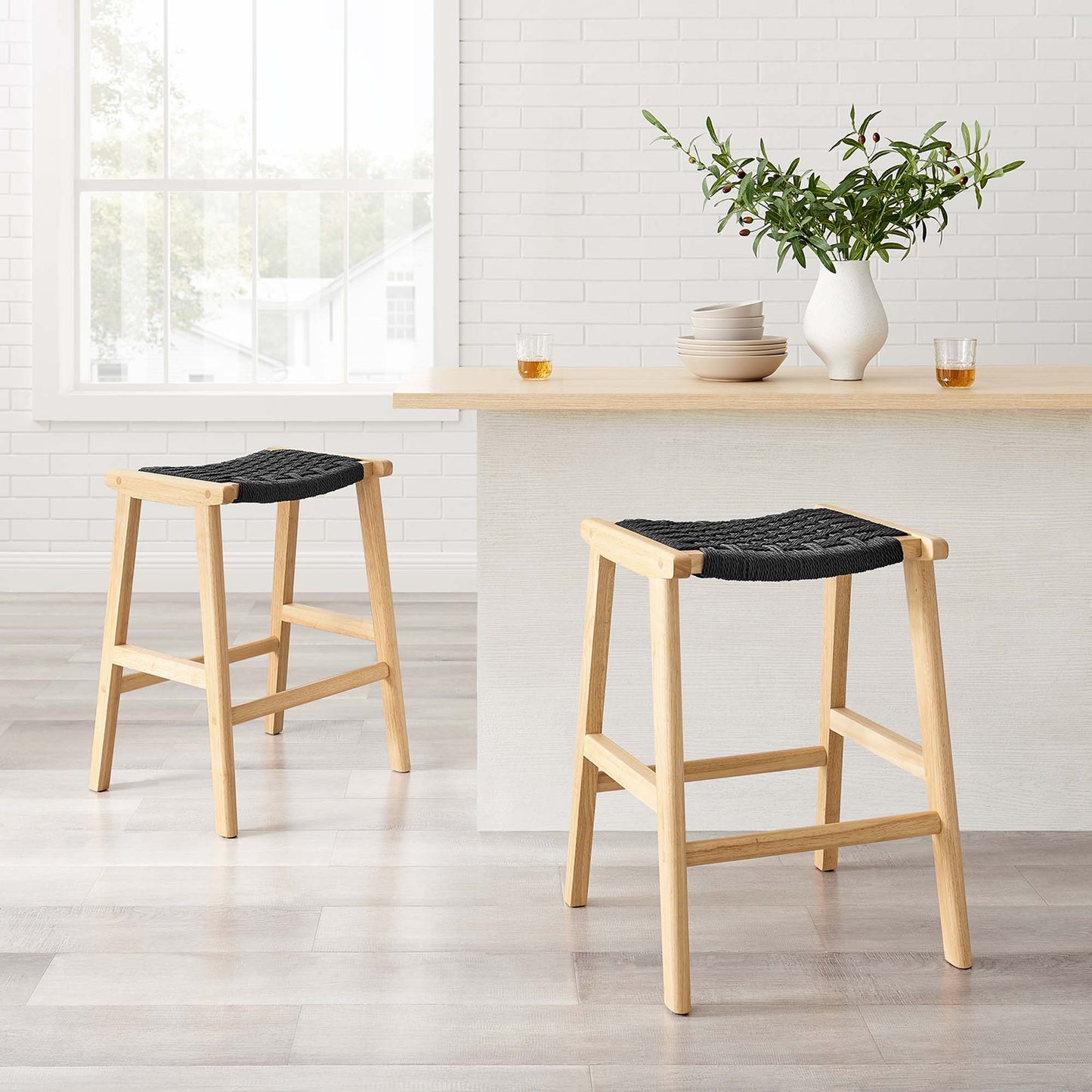 Saoirse Woven Rope Wood Counter Stool Set of 2 by Modway