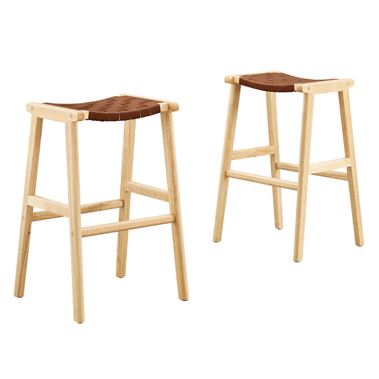 Saoirse Leather Wood Bar Stool Set of 2 by Modway