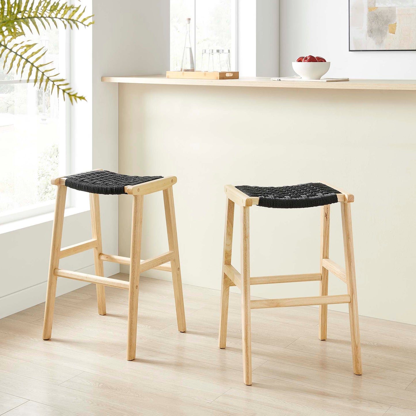 Saoirse Woven Rope Wood Bar Stool Set of 2 by Modway