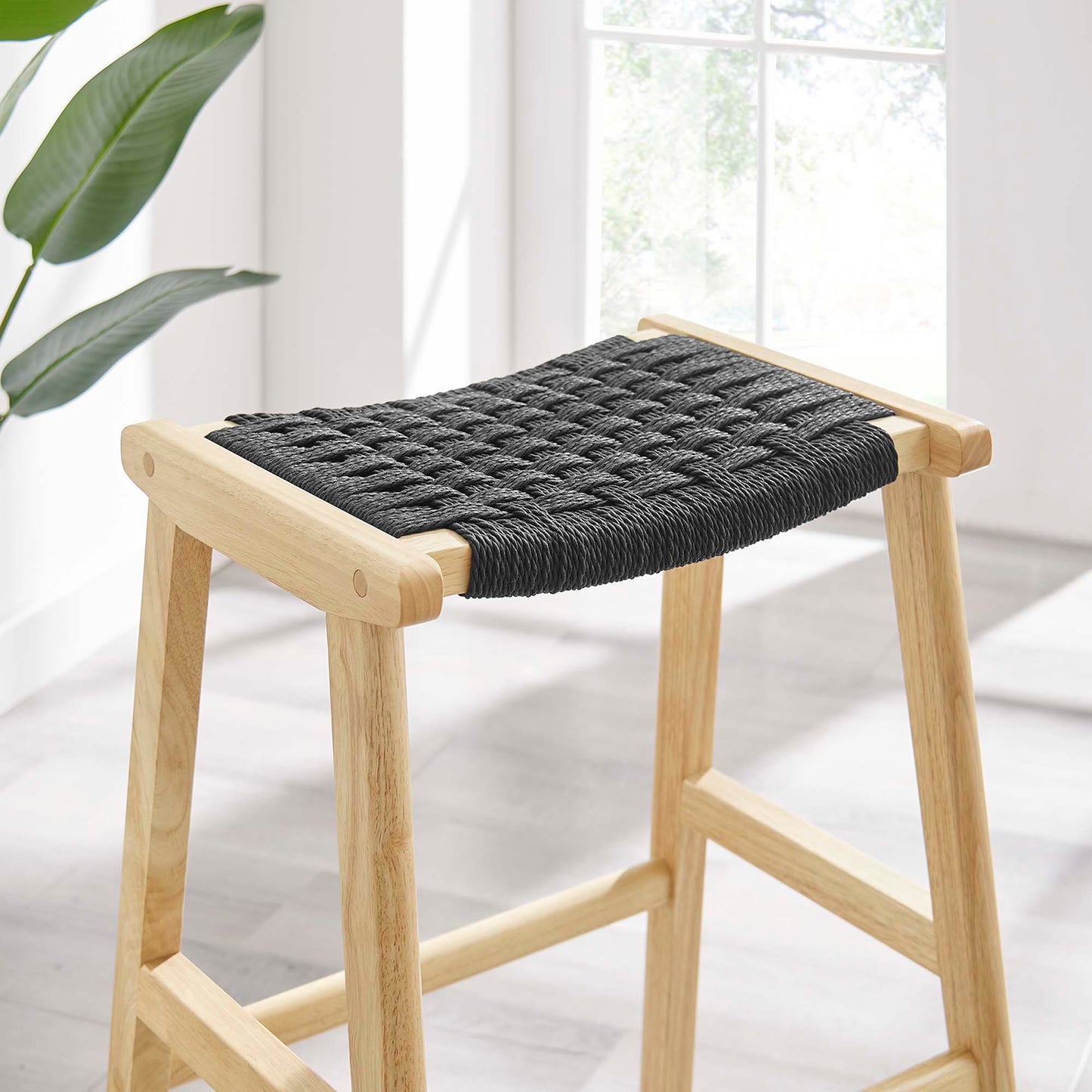 Saoirse Woven Rope Wood Bar Stool Set of 2 by Modway