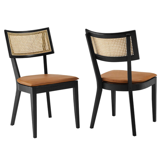 Caledonia Vegan Leather Upholstered Wood Dining Chairs Set of 2 by Modway