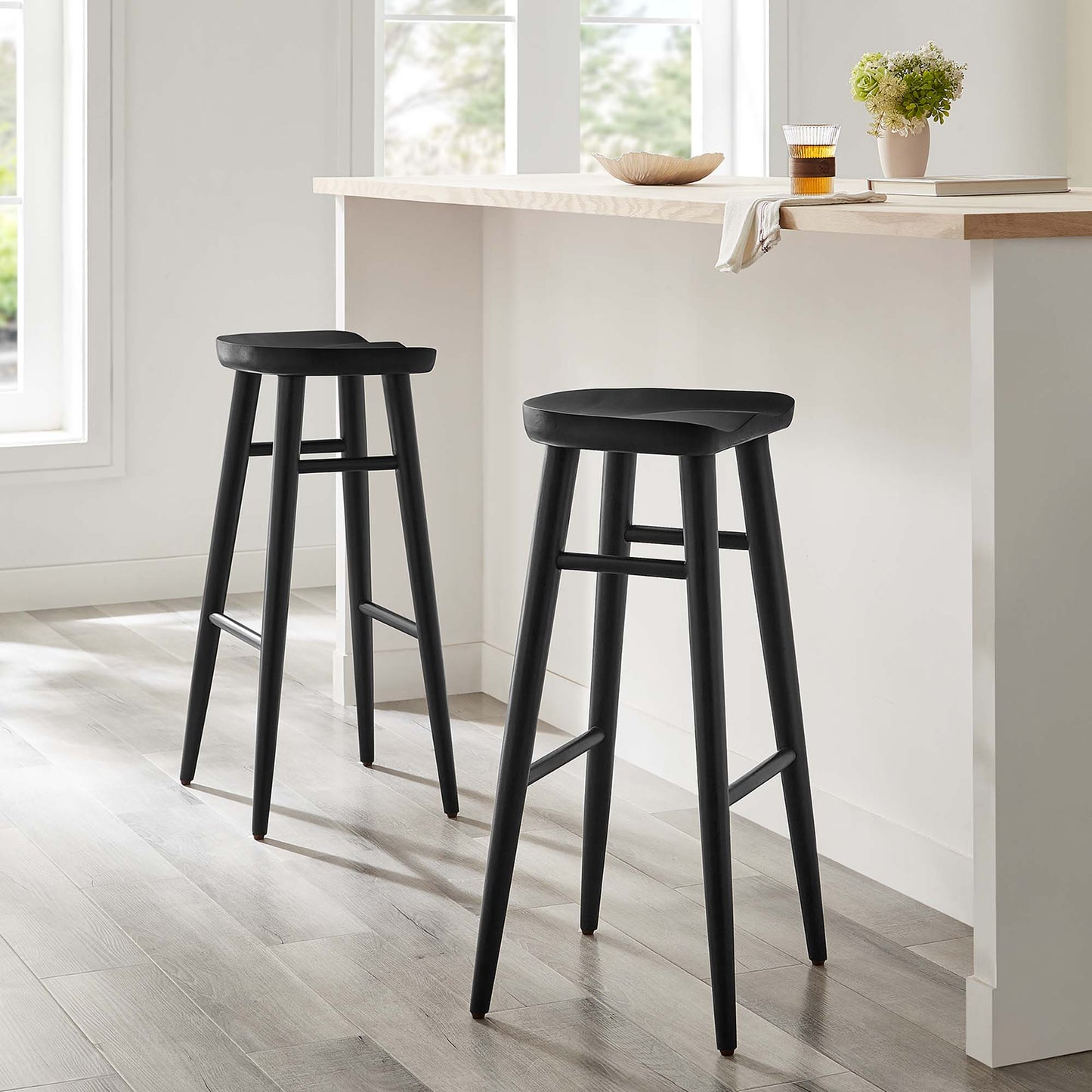 Saville Backless Wood Bar Stools Set of 2 by Modway