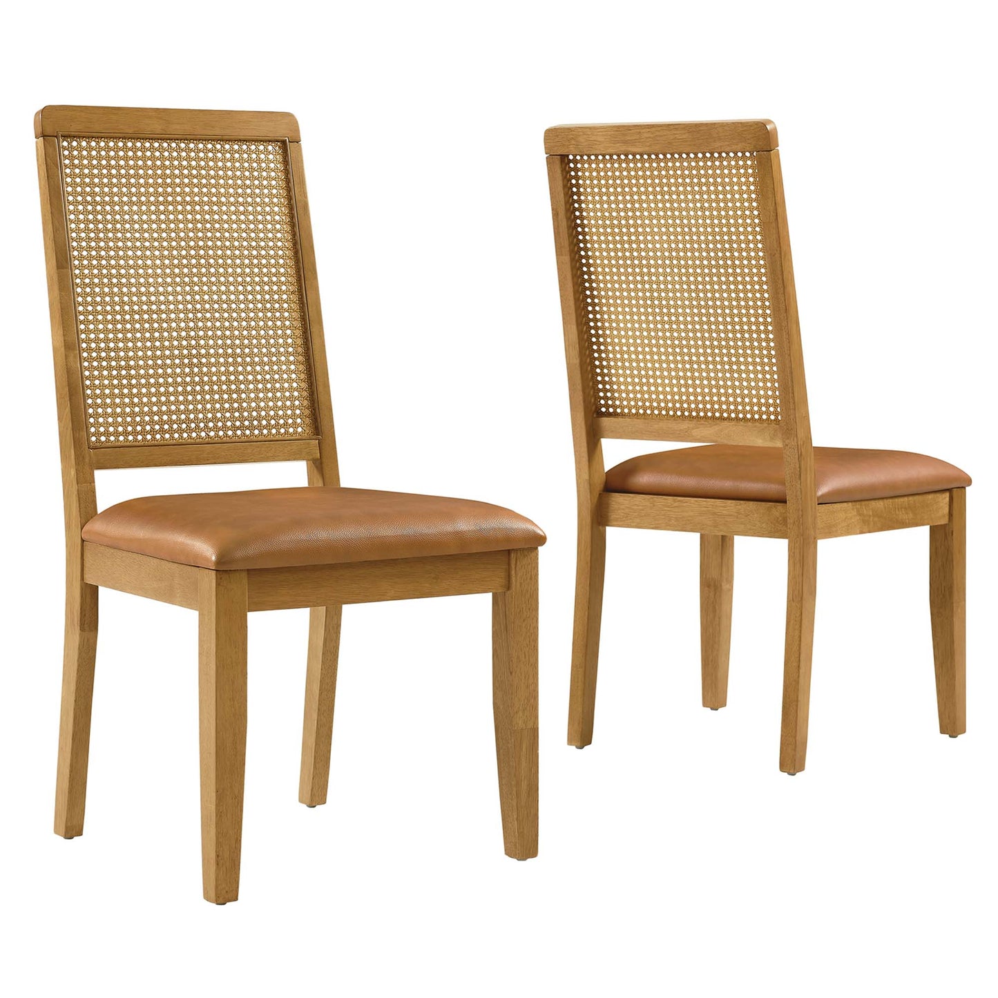 Arlo Vegan Leather Upholstered Faux Rattan and Wood Dining Side Chairs Set of 2 by Modway