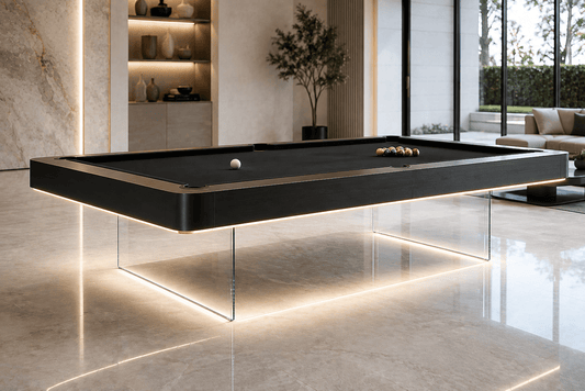 The Levia Modern Slate Glass LED Pool Table - Front View