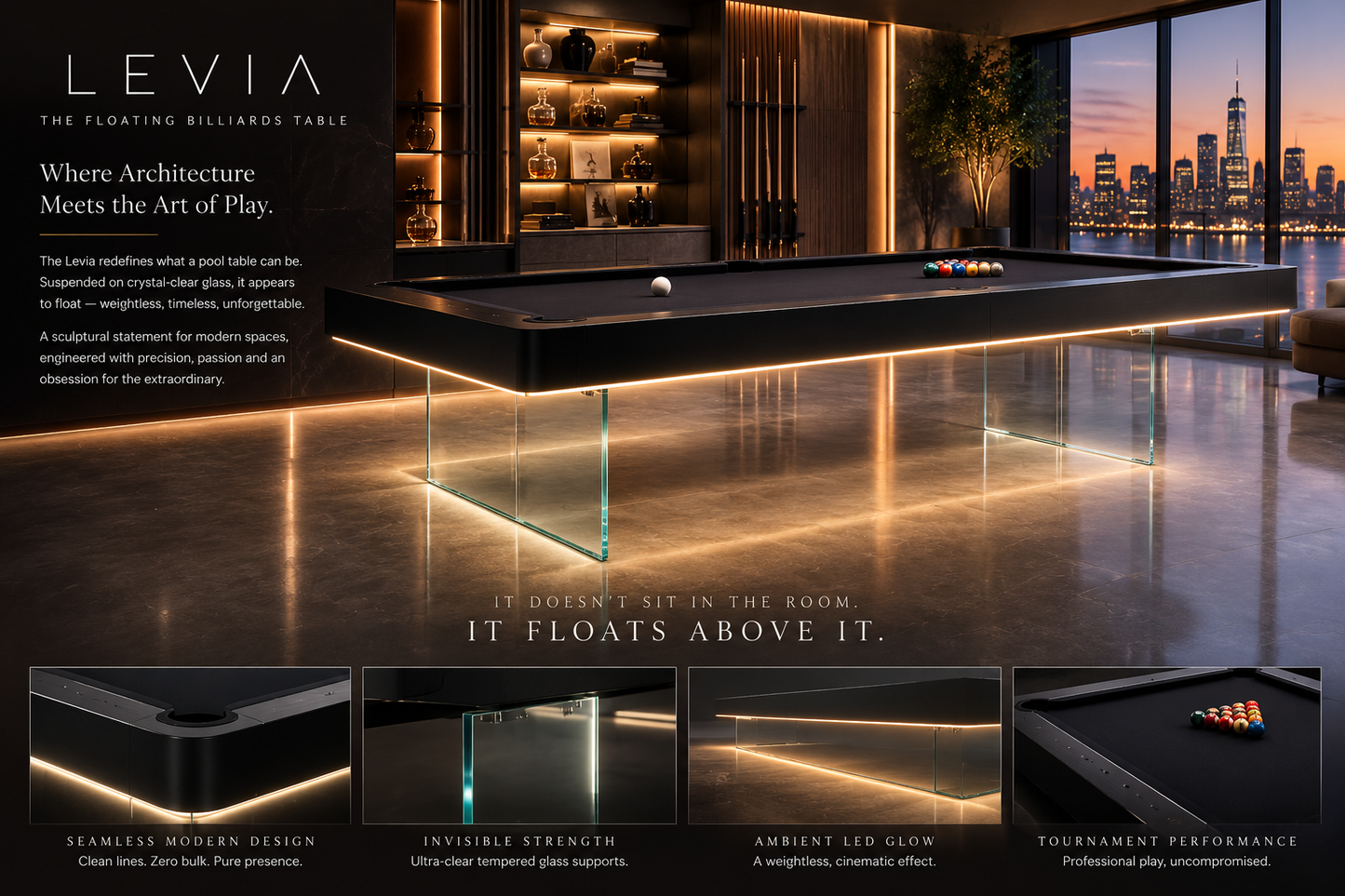 The Levia Modern Slate Glass LED Luxury Pool Table