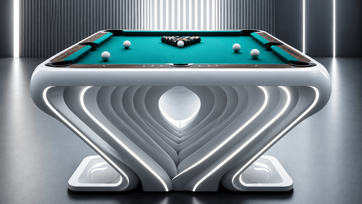 Stelva modern slate LED pool table in white with teal cloth