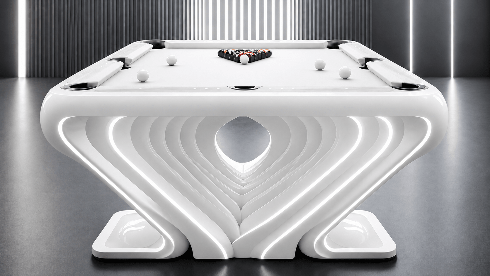 NEW White Billiards Stelva Modern Slate LED Lights Pool Table - White Billiards