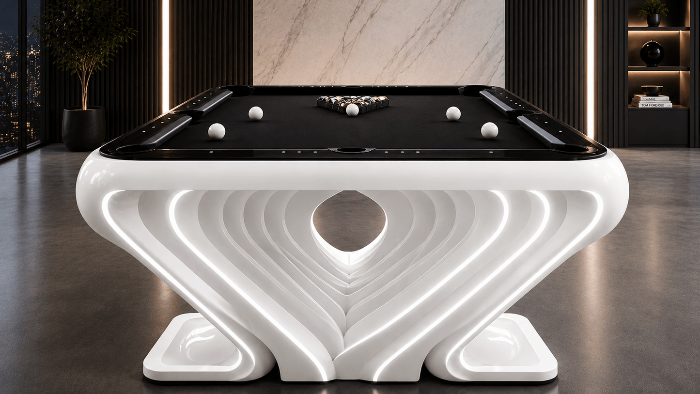 NEW White Billiards Stelva Modern Slate LED Lights Pool Table - White Billiards