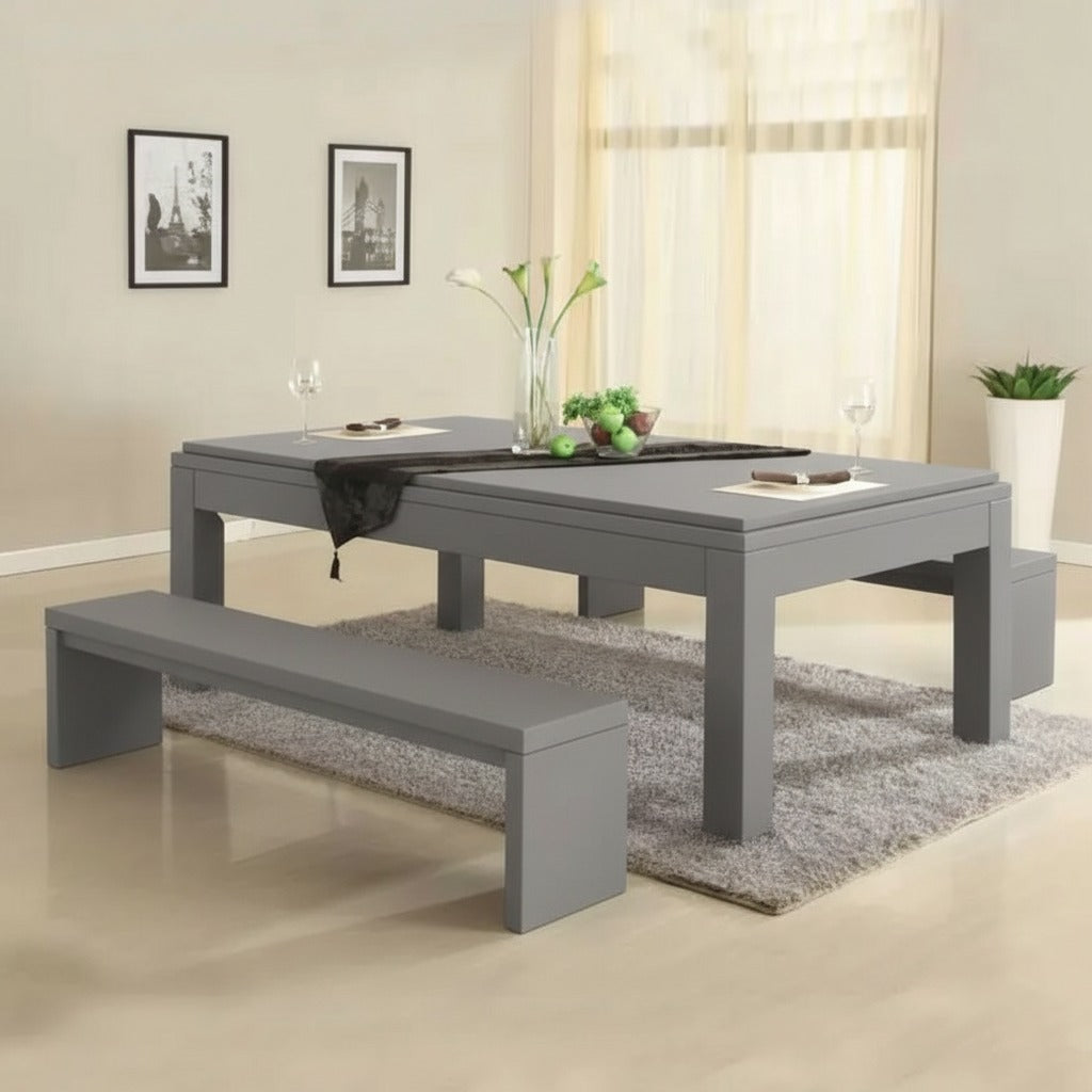 IN STOCK White Billiards Alpha Modern Slate Dining Top Pool Table 8ft + Dining Top + 2 Benches - Gray