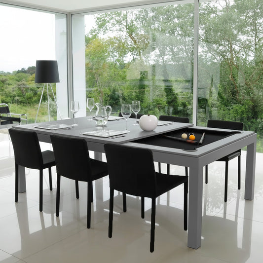 IN STOCK White Billiards Alpha Modern Slate Dining Top Pool Table 8ft + Dining Top + 2 Benches - Gray