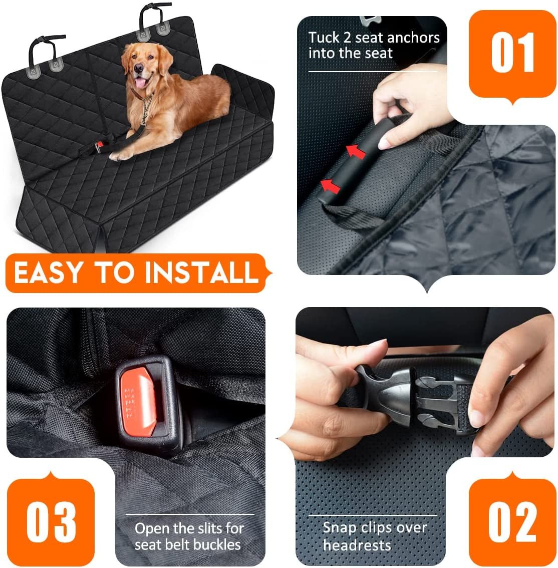 Dog Car Seat Cover, Back Seat Cover for Dogs Pet Car Seat Protector Waterproof Bench Car Seat Cover, Non - Slip Reat Seat Cover Fits Middle Armrest for Most Cars Trucks Suvs - Black - White Billiards