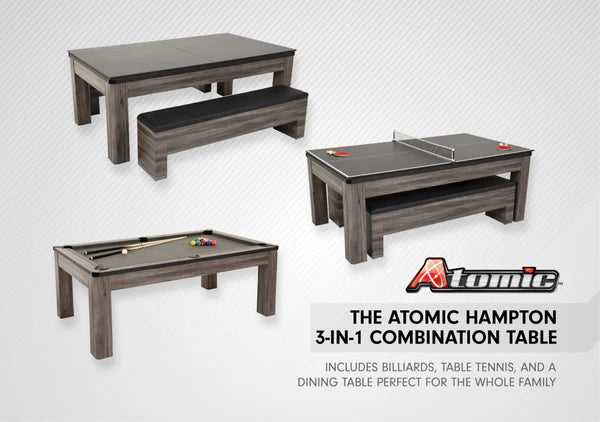 Atomic Hampton 3-In-1 Combo Table Billiards + Ping Pong + Dining