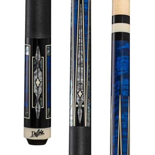 Dufferin Blue Curly Maple Cue with Black Linen Wrap