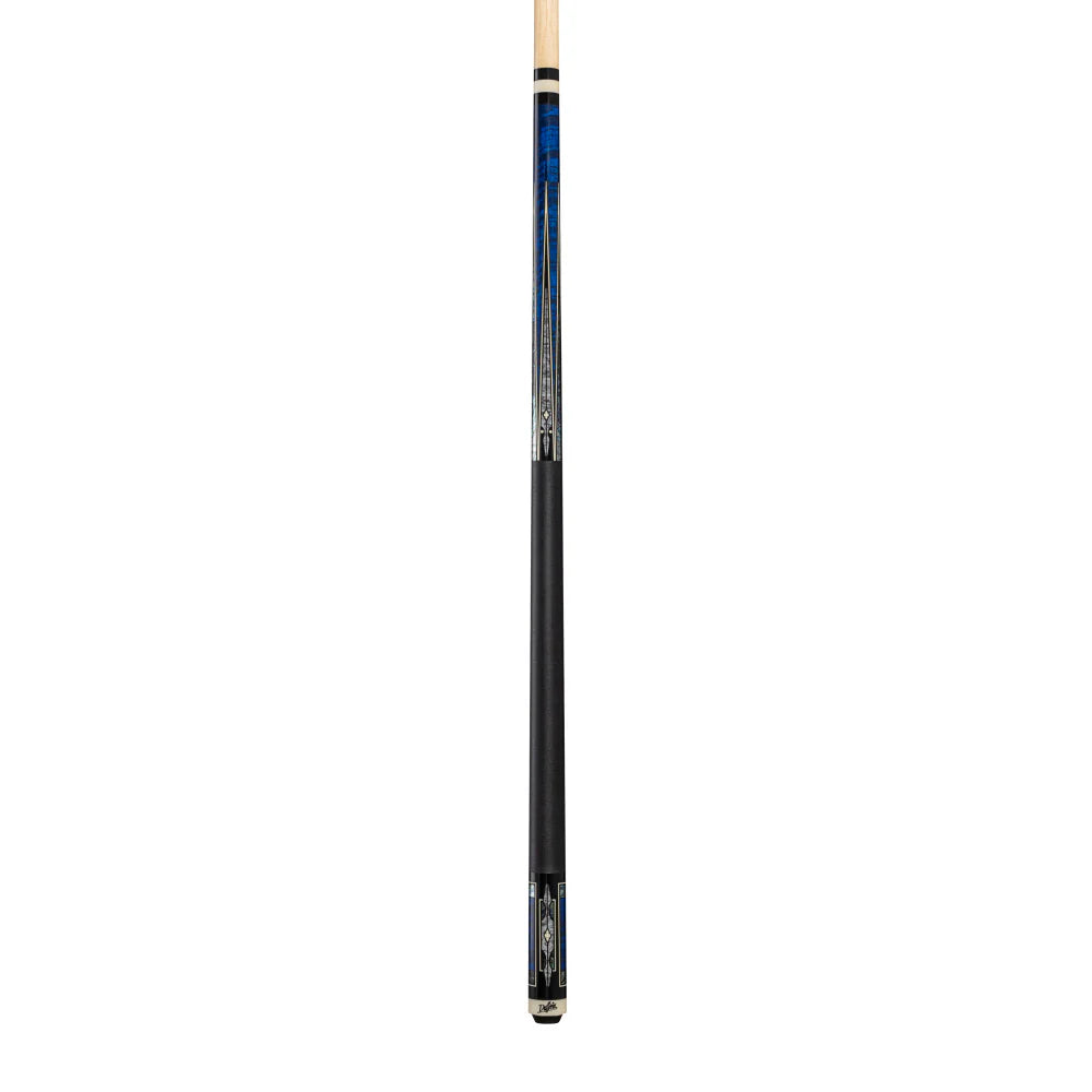 Dufferin Blue Curly Maple Cue with Black Linen Wrap