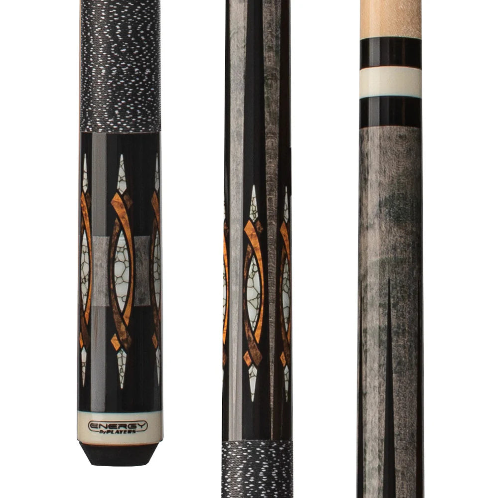 Energy By Players Grey Stained Maple Sneaky Pete Cue with Black/White Linen Wrap