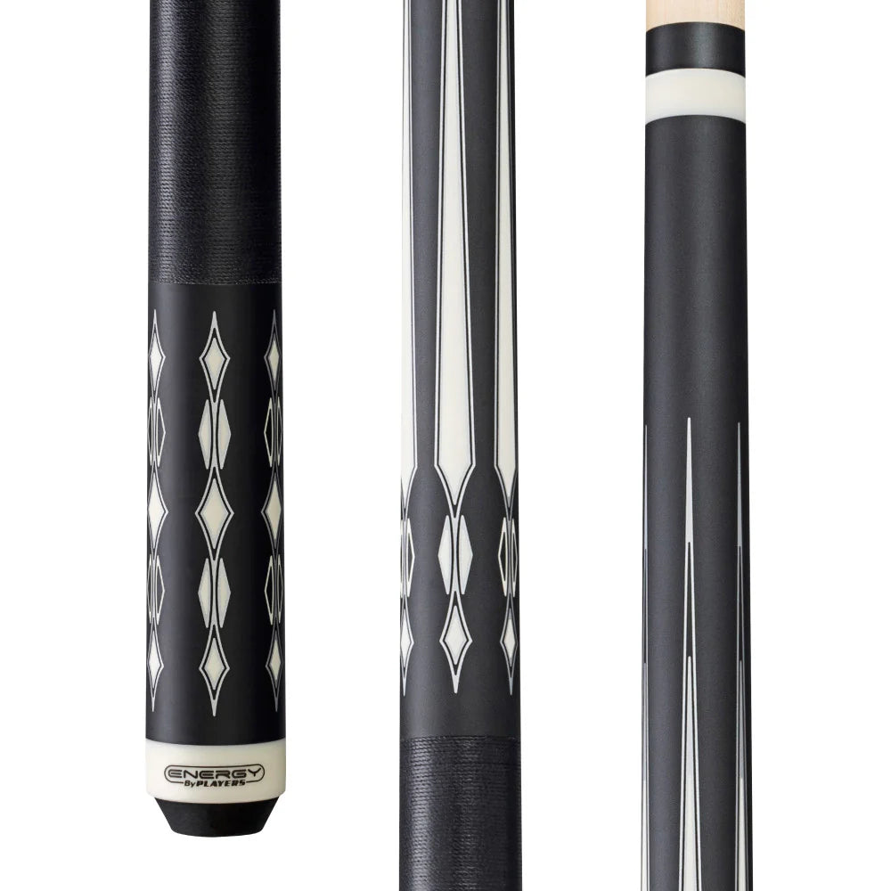 Energy By Players Matte Black/White with Silver Cue with Black Linen Wrap