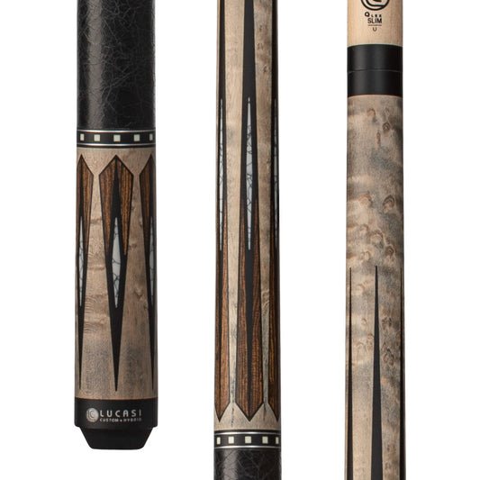 Lucasi Custom Matte Grey Maple & Bocote/White Recon Cue with Leather Wrap - White Billiards
