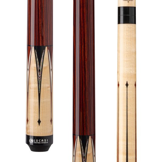 Lucasi Custom Natural Birdseye Maple & Black/White Mother of Pearl Inlays Wrapless Cue - White Billiards
