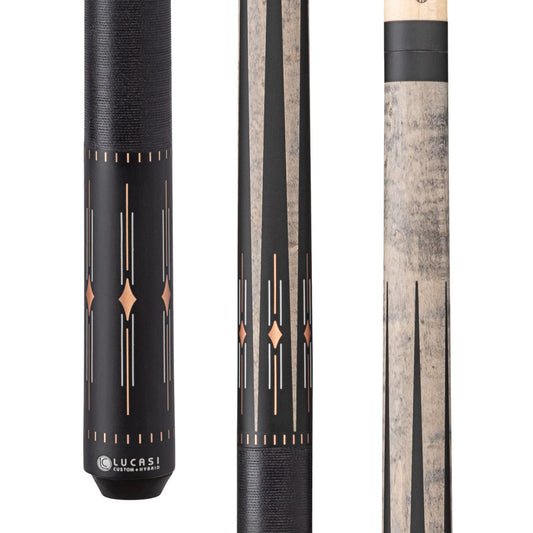 Lucasi Hybrid Matte Grey Wash/Charcoal Birdseye & White/Rose Gold Inlays Cue with Black Linen Wrap - White Billiards