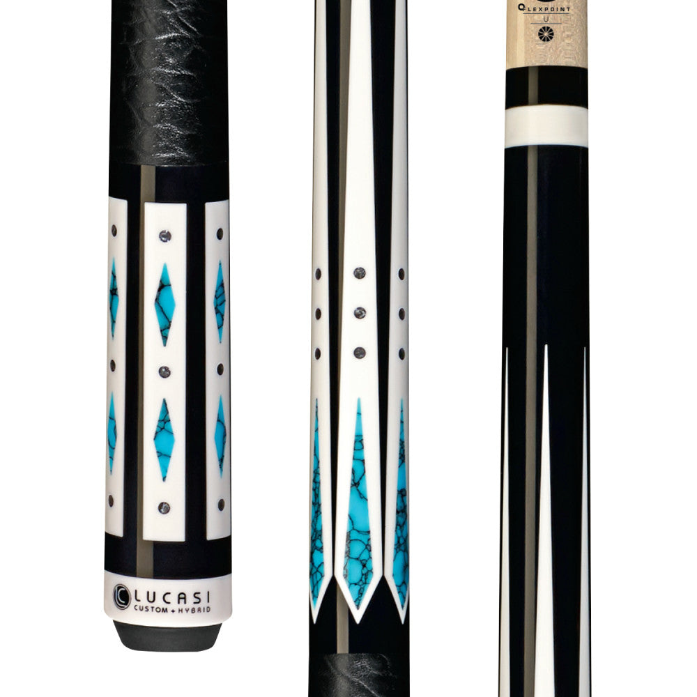 Lucasi Hybrid Midnight Black & Blue Recon Cue with Embossed Leather Grip